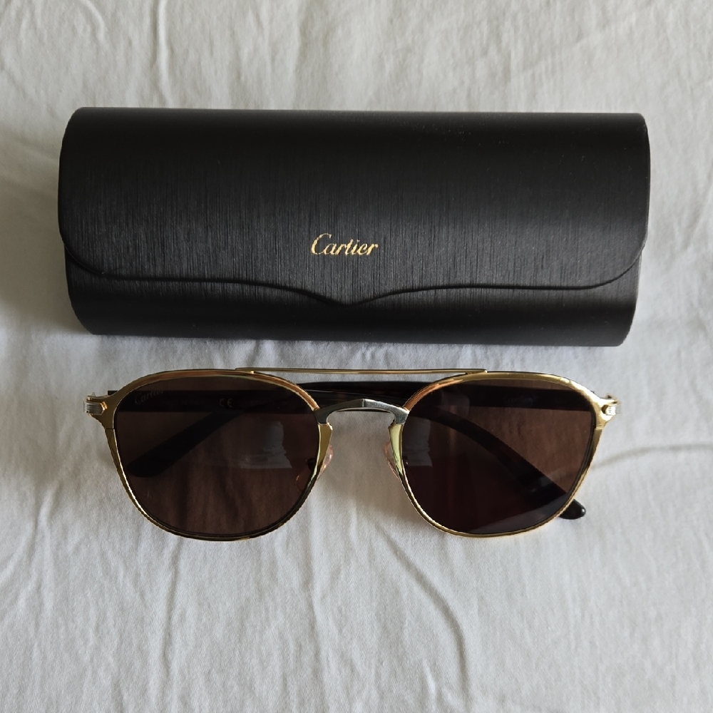 Cartier Gold Frame Brown Lens Sunglasses with Black Case